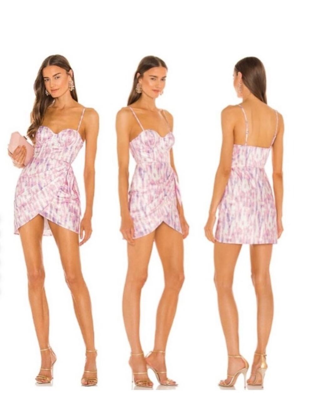 Michael Costello X Revolve Mini Dress Size XL Pink Purple Tie Dye Satin Side Tie